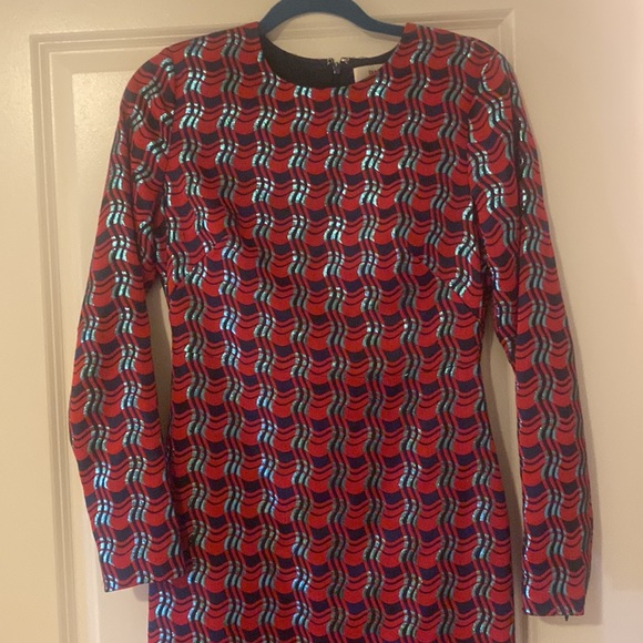 Diane Von Furstenberg Red Metallic Printed Dress Size 4 - Picture 15 of 16